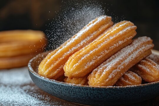 delicious, cinnamon sugar-dusted churros an irresistible dessert idea with copy space on concept banner