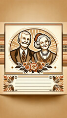 Vintage-Style Portrait of Elderly Couple with Floral Accents