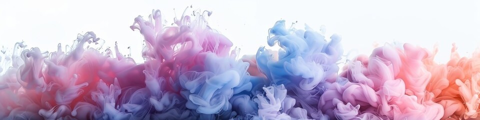 Fototapeta premium A soft, pastel cloud of acrylic pigments and ink in water, with a delicate blend of light pinks, baby blues, and lavender.