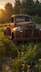 Rusted 1940s Pickup Truck in an Overgrown Field at Sunset – Vintage Charm Meets Nature's Embrace
Old Abandoned Pickup Truck in a Wildflower Field – Golden Light Over a Rustic Relic
