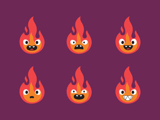 Emoticon group set of the red flames. Vector Illustration