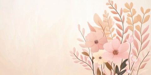 Natural floral components and a background in the bohemian style with pastel colors.