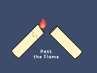 Passing the Flaming candle. Isolated Vector Illustration