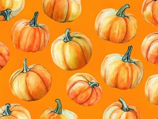 AI generated illustration of pumpkins with autumn leaves on a light background