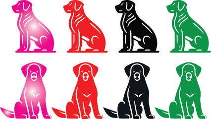 Dog vector silhouette and Multi Color  illustration of multiple images dog either 