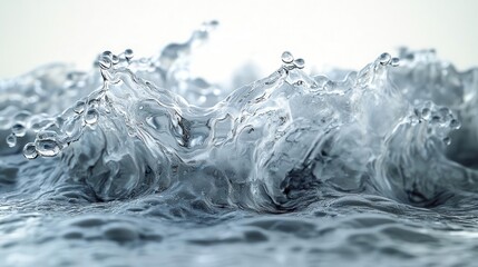 dynamic splash of crystalline water frozen in time against a stark white background droplets and tendrils create a mesmerizing sculpture of liquid motion and transparency