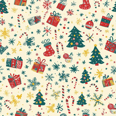 クリスマステーマの包装紙（シームレス）