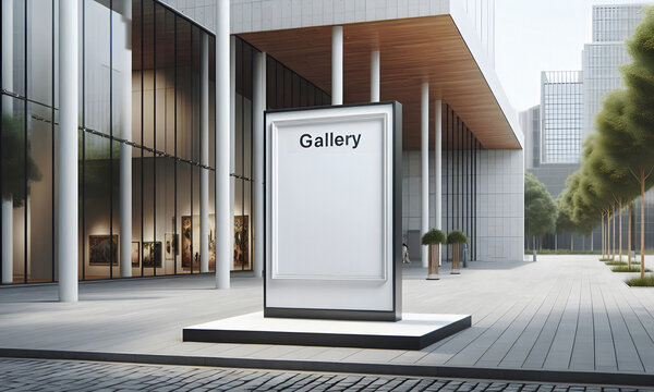Gro&szlig;es blanko Display mit wei&szlig;em Hintergrund in einem modernen Geb&auml;ude, mock up, copy space