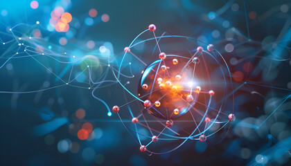 Visualization of atomic structure with electrons orbiting a nucleus, representing fundamental concepts in quantum mechanics