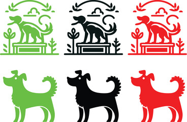 Dog vector silhouette and Multi Color  illustration of multiple images dog either 