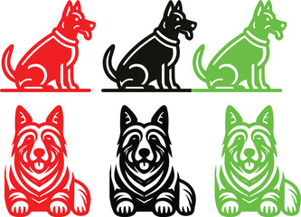 Dog vector silhouette and Multi Color  illustration of multiple images dog either 