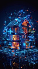 Futuristic smart home with digital connections