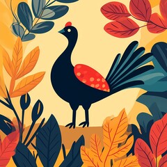 Festive Thanksgiving Banner with Fall Leaves, Turkey Silhouette - Ideal for Social Media and Email Marketing