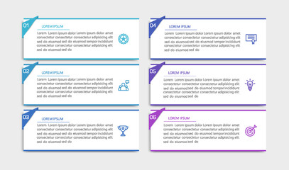 Business vector infographic design template with icons and 6 options or steps. Can be used for process diagram, presentations, workflow layout, banner, flow chart, info graph