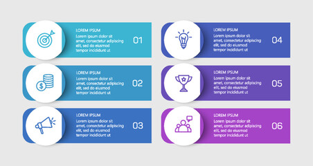 Business vector infographic design template with icons and 6 options or steps. Can be used for process diagram, presentations, workflow layout, banner, flow chart, info graph