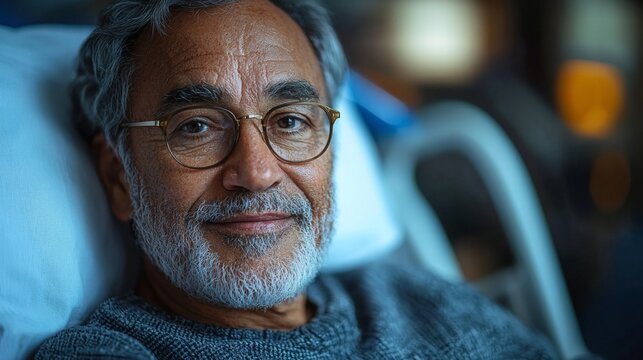 Senior man resting in hospital bed, senior man recovery and senior man care with senior man wellness, Senior Wellness and Recovery Scenes, Elderly Patient in Medical Care