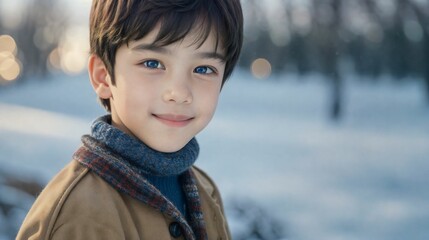 雪の中で微笑む男の子/Smiling boy in the snow	