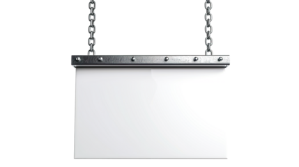 Blank sign hanging metallic isolated on transparent background, png