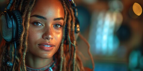 Woman with Headphones and Dreadlocks