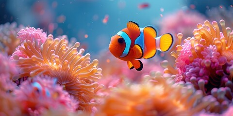 Clownfish and Anemone in Vibrant Coral Reef