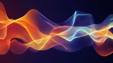 Obraz premium Abstract Orange and Blue Wavy Lines on a Dark Background