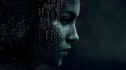 człowiek, kod, cyfry, cyfrowy, technologia, binarny, ciało, transformacja, minimalizm, portret, kodowanie, ciemne tło, futurystyczne, połączenie, ludzki, innowacje, technologie, nowoczesność, cyfrowe,