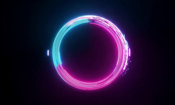 Neon soundwave in glowing circle with light bursts
