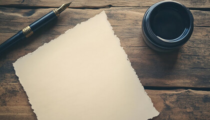 blank white paper mockup with pen and ink on a table generated by AI