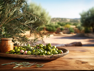 Attractive The empty wooden brown table top with blur background of Napa hill landscape