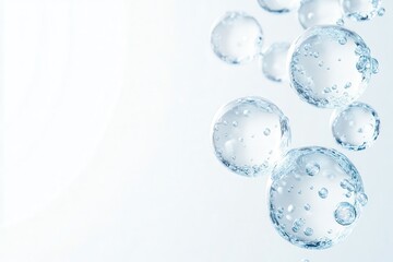 Close-up of three blue water molecule cells floating in the air, abstract background