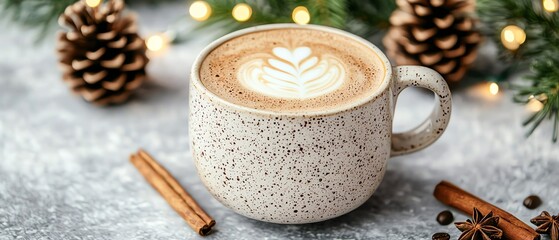 A close-up of a coffee cup with frothy milk art