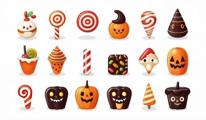 Fototapeta premium halloween icons set. halloween pumpkin icons. halloween set of cake. set of sweets halloween
