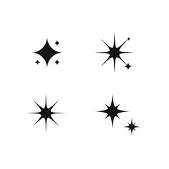 Shine or sparkle vector set of stars in black color on white background. Sparkle star icons. Shine icon. s 