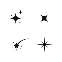 Shine or sparkle vector set of stars in black color on white background. Sparkle star icons. Shine icon. s 