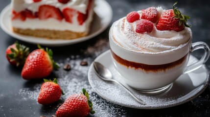 Coffee with Whipped Cream and Strawberries