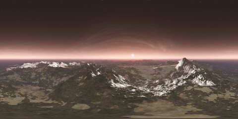 Fototapeta premium sunset on Mars. HDRI . equidistant projection. Spherical panorama. panorama 360. environment map, 3d rendering
