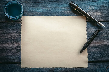 blank white paper mockup with pen and ink on a table generated by AI