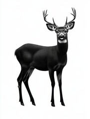 Fototapeta premium A stunning silhouette of a black deer with antlers standing tall and proud, symbolizing grace, strength, wilderness, nature, and wildlife.