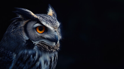 Obraz premium Majestic eurasian eagle owl posing on black background