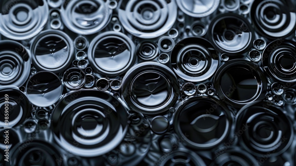 Poster a detailed view of multiple black speakers with grills and wiring
