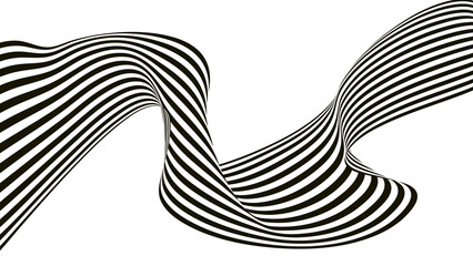 3D abstract wave line black and white isolated white background