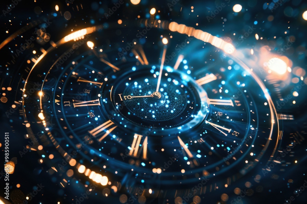 Poster A close-up shot of a clock face on a dark background, perfect for use in designs where time is the focus