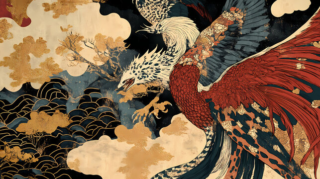 Folk culture, founding fathers, avant-garde rendering, japanese woodblock prints, uhd. Avant-Garde. Illustration