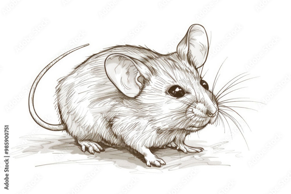 Poster a close-up image of a small mouse sitting on a clean white surface