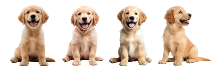 group of golden retriever puppies on transparent background