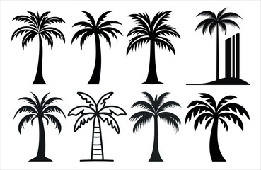 Fototapeta premium Detailed Highly Detailed Palm or coconut tree black art silhouette vector illustration set on white background
