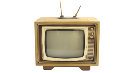 Old vintage retro tv television isolated on transparent background, png