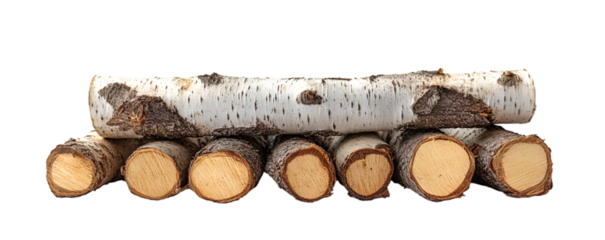 a stack of logs with white bark. 