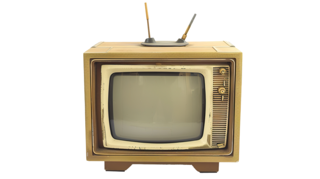 Old vintage retro tv television isolated on transparent background, png