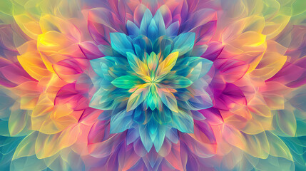 Obraz premium Dynamic floral burst: vibrant turquoise lime green fuchsia hues in kaleidoscopic pattern background. Floral Pattern. Illustration